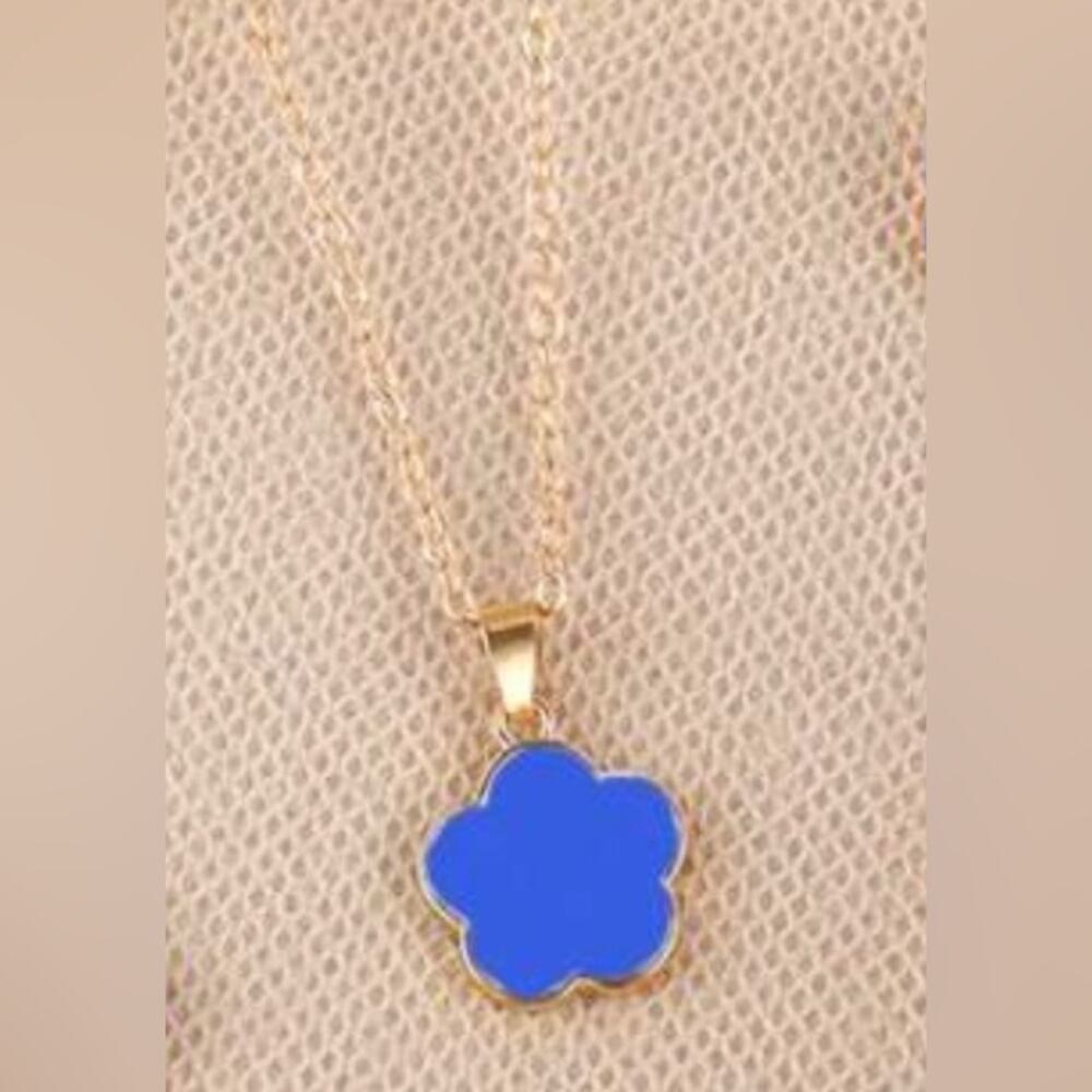 Royal Blue Enamel Flower Necklace